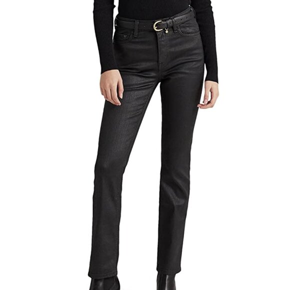 LAUREN Ralph Lauren Coated High-Rise Straight Ankle Jeans (Black Feather) - Picture 1 of 3